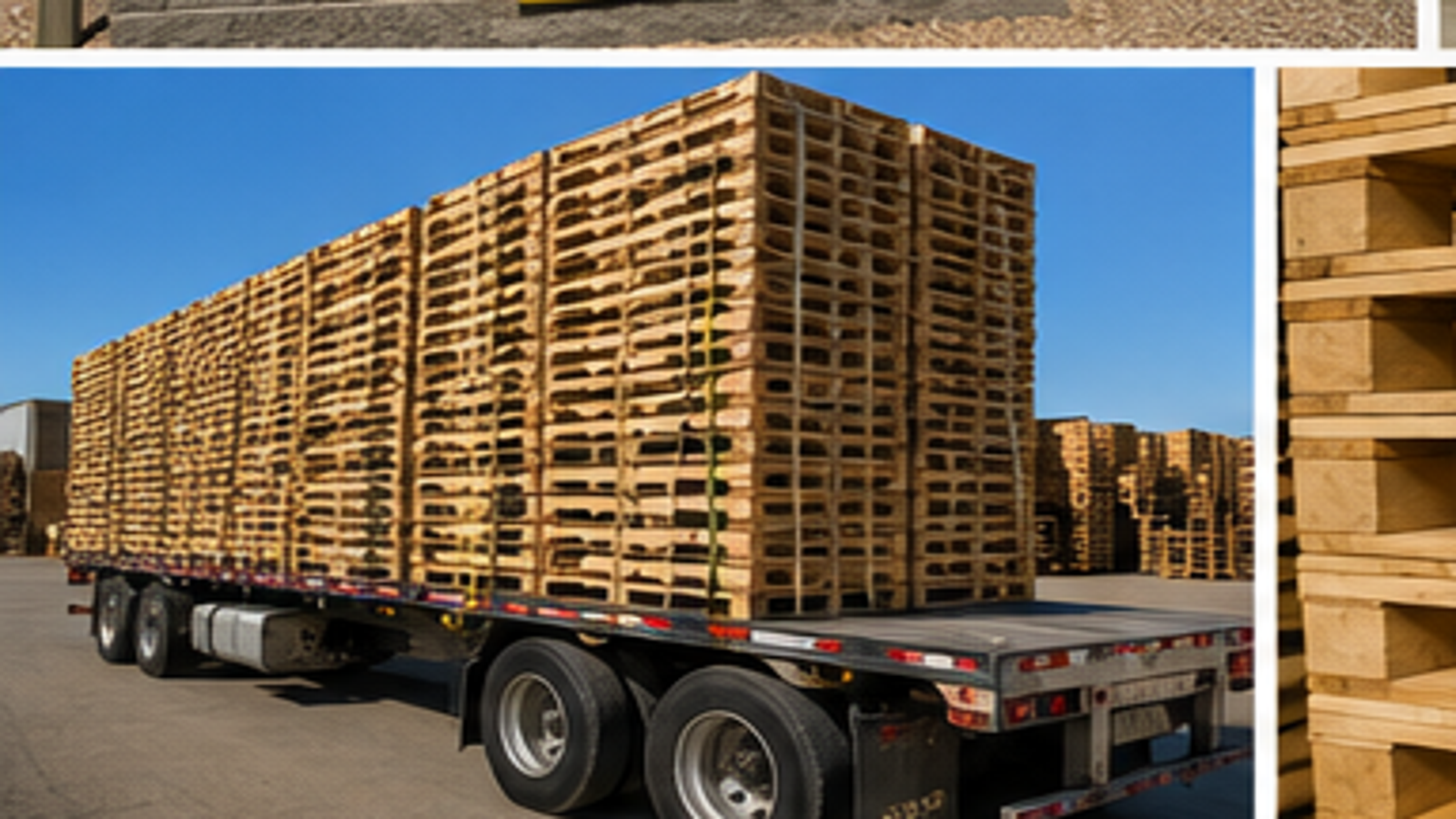 Flatbed trailer loaded with pallets